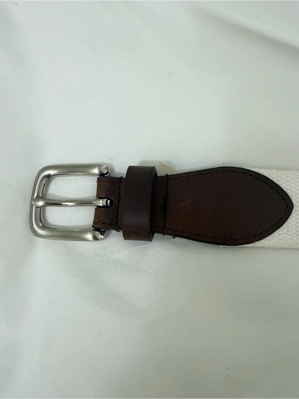Pink Golf Cart Preppy White Canvas Brown Leather Trim Belt Size Medium